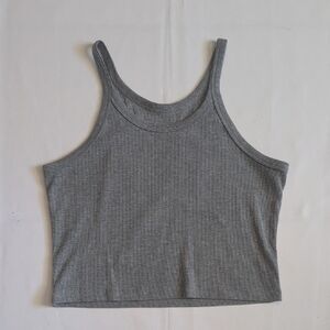 Gray Ribbed Women's Crop Tank Top